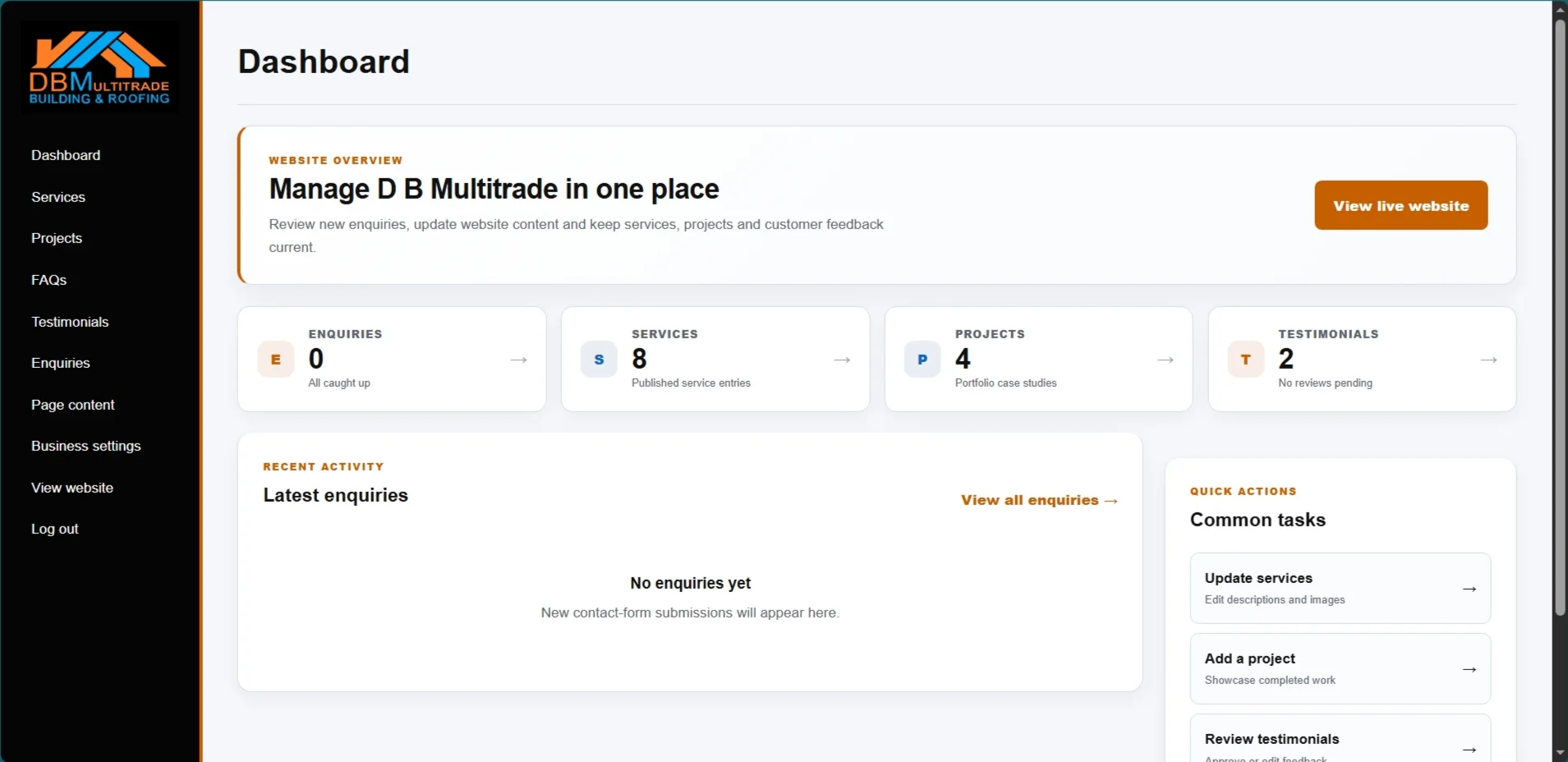 DB Multitrade custom business management and website admin dashboard