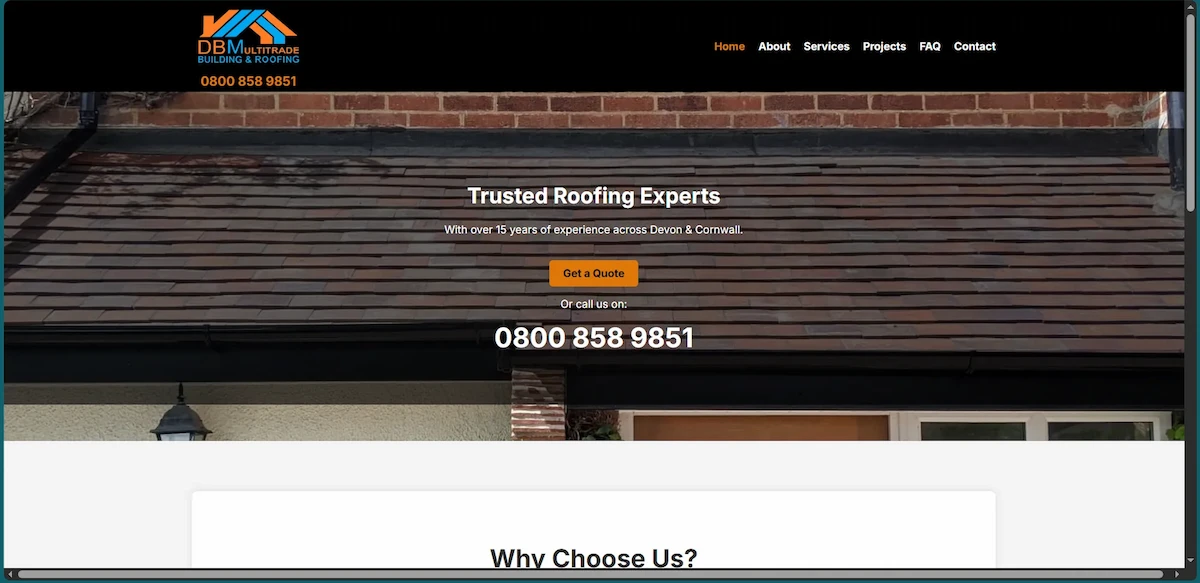 Screenshot of a multi-trade business website project